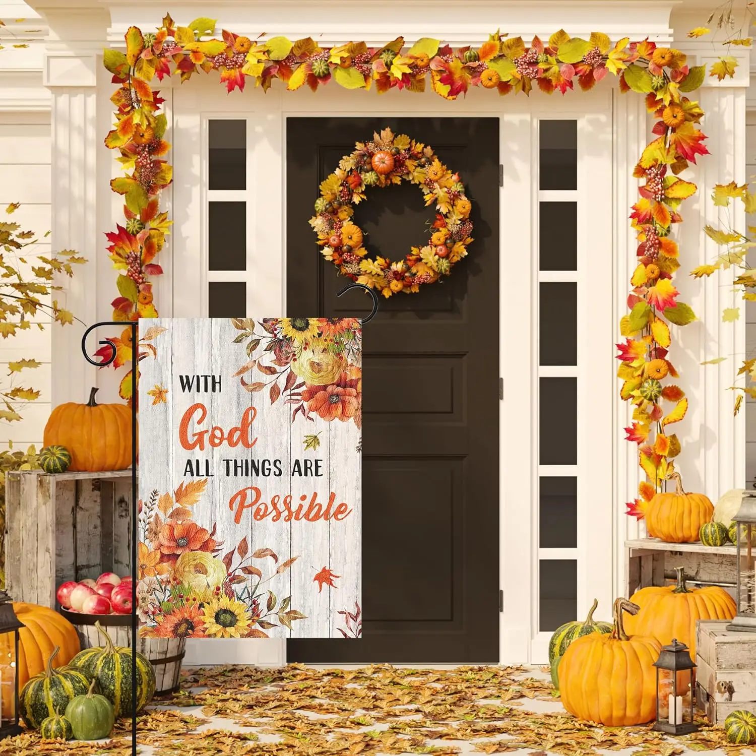 WATINC Fall Religious Garden Flag - 12 X 18 Inch linen Double Side With God All Things are Possible Garden Flag, Fall Religi SSL