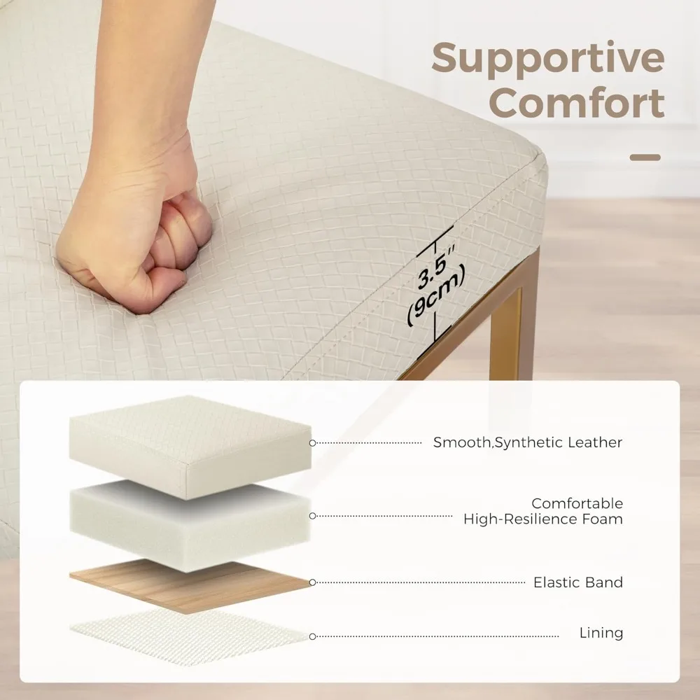 เก้าอี้บาร์สีขาวนวลและสีทองแบบมีพนักพิง ชุด 3 ตัว สำหรับเคาน์เตอร์ครัว ขนาด 24 นิ้ว หุ้มด้วยหนังเทียม