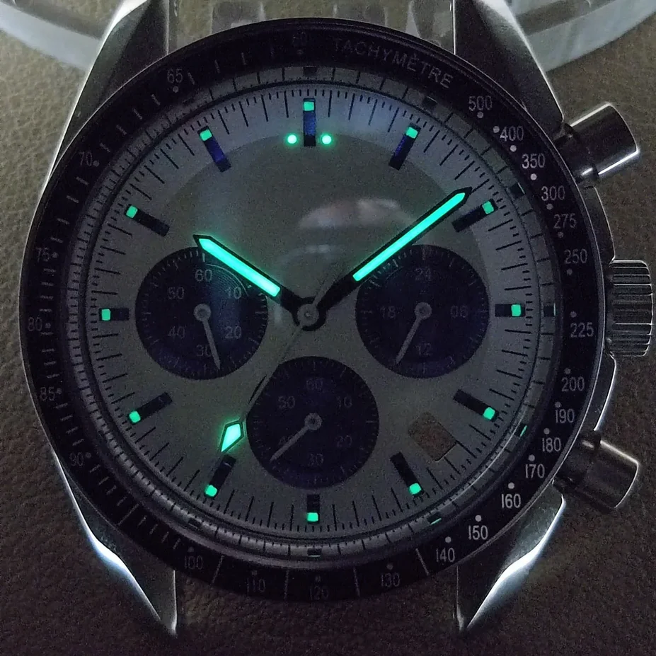 Esfera de reloj VK63 de 32,5mm para movimiento de cuarzo, 6 manos, piezas de reloj C3, Cara de cronógrafo luminosa verde, logotipo personalizable