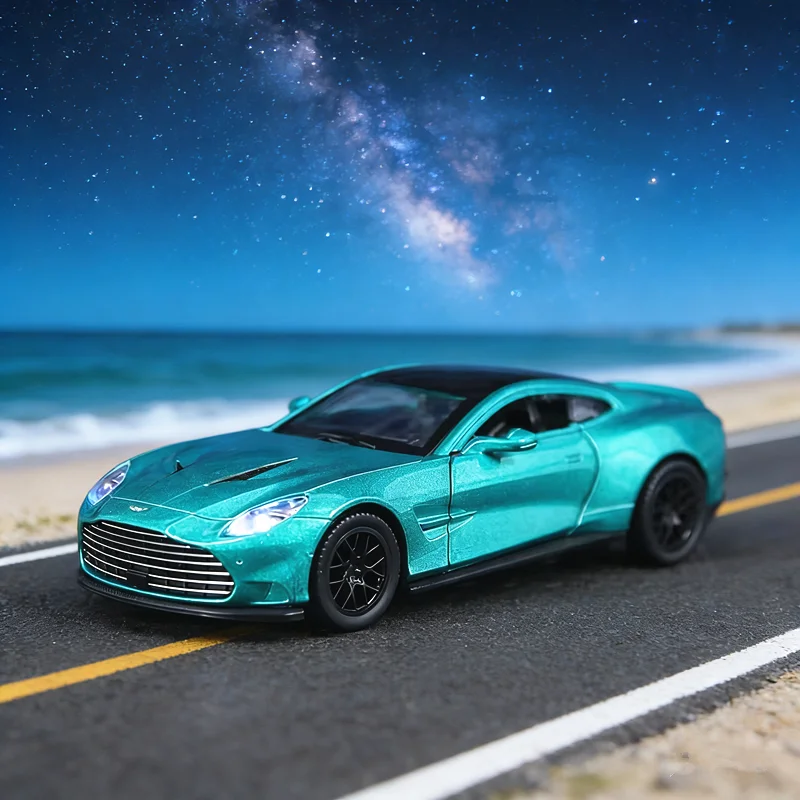 

Новый 1:34 Aston Martin Vanquish 2025, литая под давлением модель автомобиля из сплава, звук и свет, детская игрушка, моделирование, коллекционные предметы, подарок на день рождения