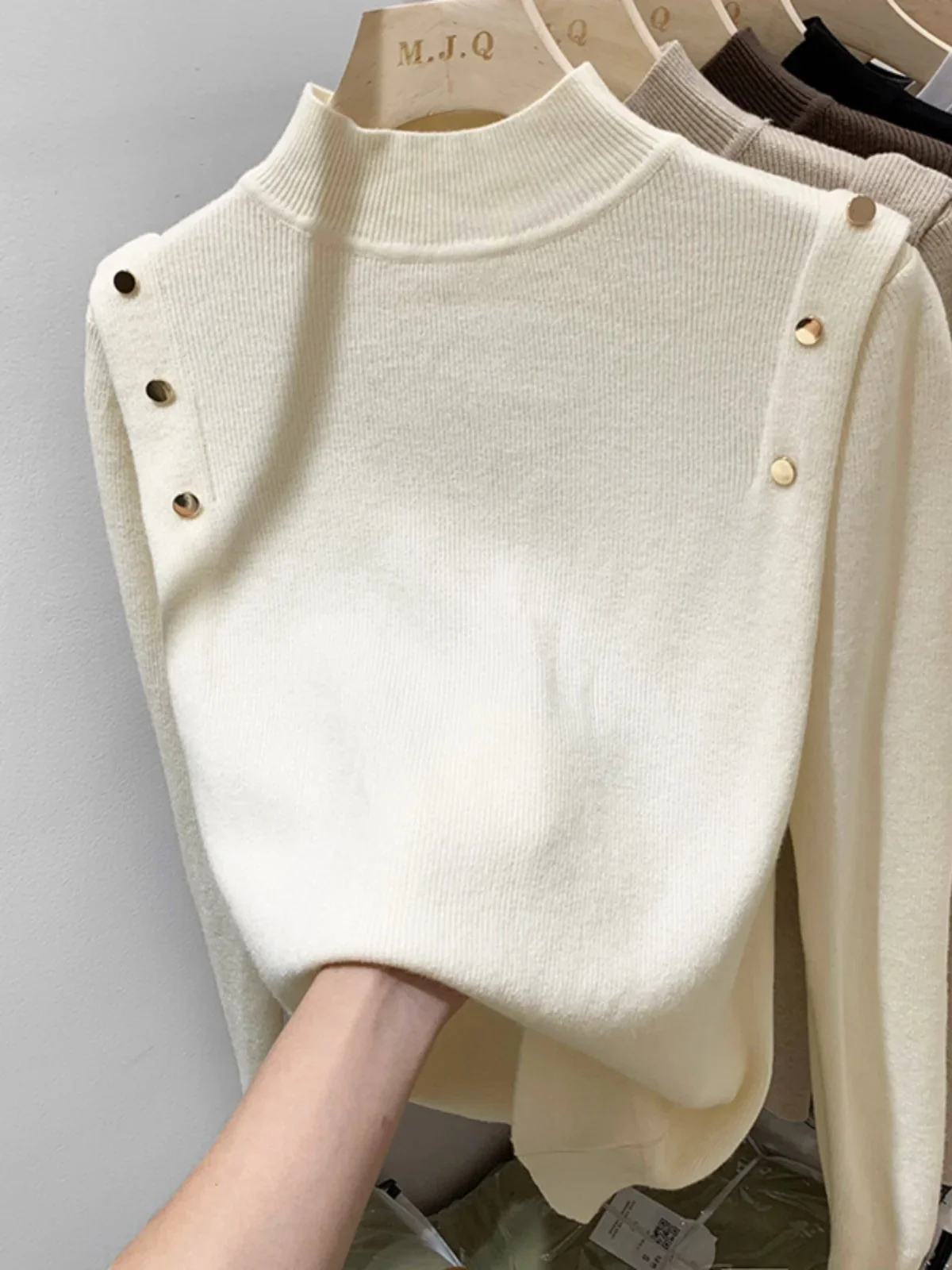 AOSSVIAO 2025 Button Turtleneck Knitted Sweater Women Pullovers Autumn Winter Basic Women Sweaters Fit Soft Warm Tops