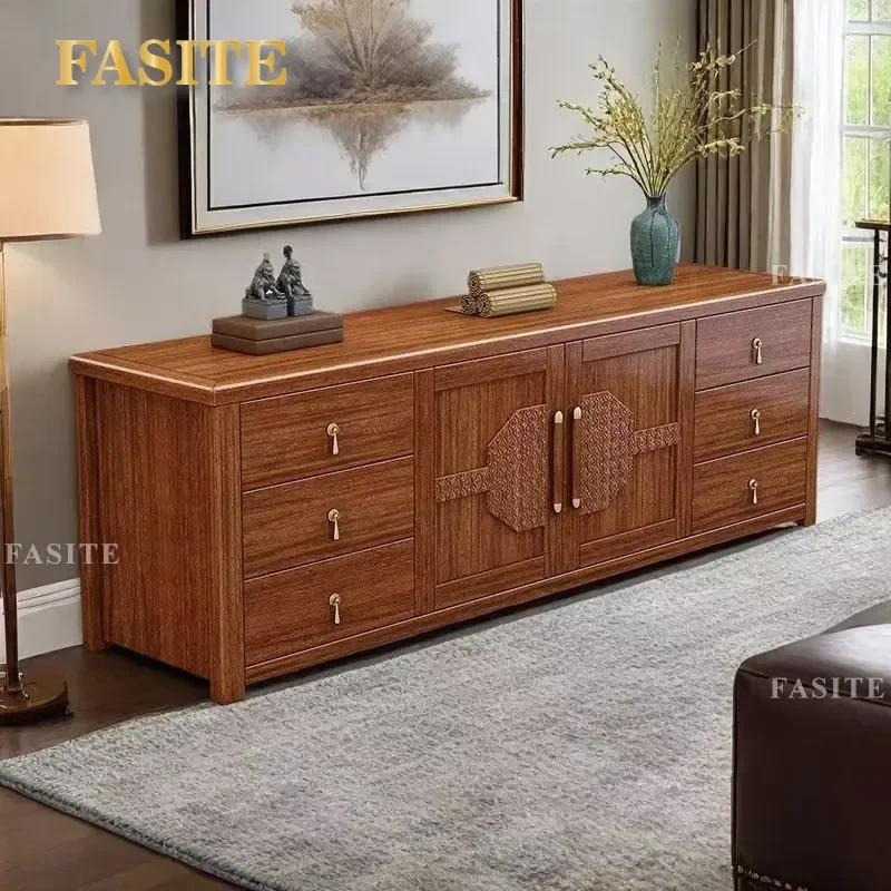 For Solid Wood TV Cabinet and Coffee Table Combo Modern Chinese Style Living Room Furniture Space Saving Design for Apartment