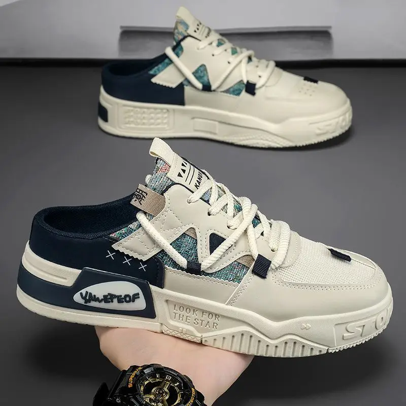 

Мужская обувь без шнуровки Bozhou Summer oes, уличная носимая обувь Me Panel на плоском каблуке с круглым носком и резиновой подошвой, дышащая повседневная обувь