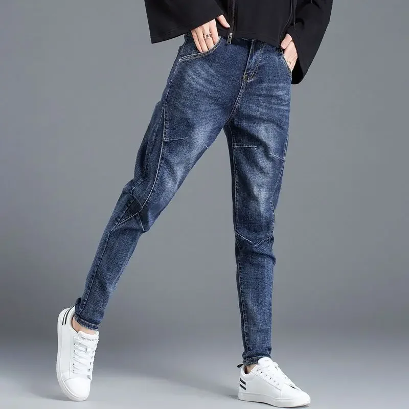 Imagem -02 - Jeans Casual de Grandes Dimensões para Mulheres Elástico Solto e Versátil Cintura Alta Calça Harlan Tendência Nova Primavera e Outono 2023