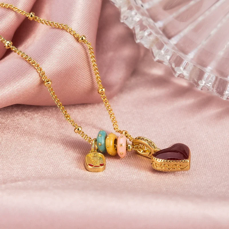 925 Sterling Silber Bunter Herz-Doppelseitiger Anhänger Halskette für Frauen Zarte Pullover-Kette Vielseitiger Süßer Schmuck – Detail 3