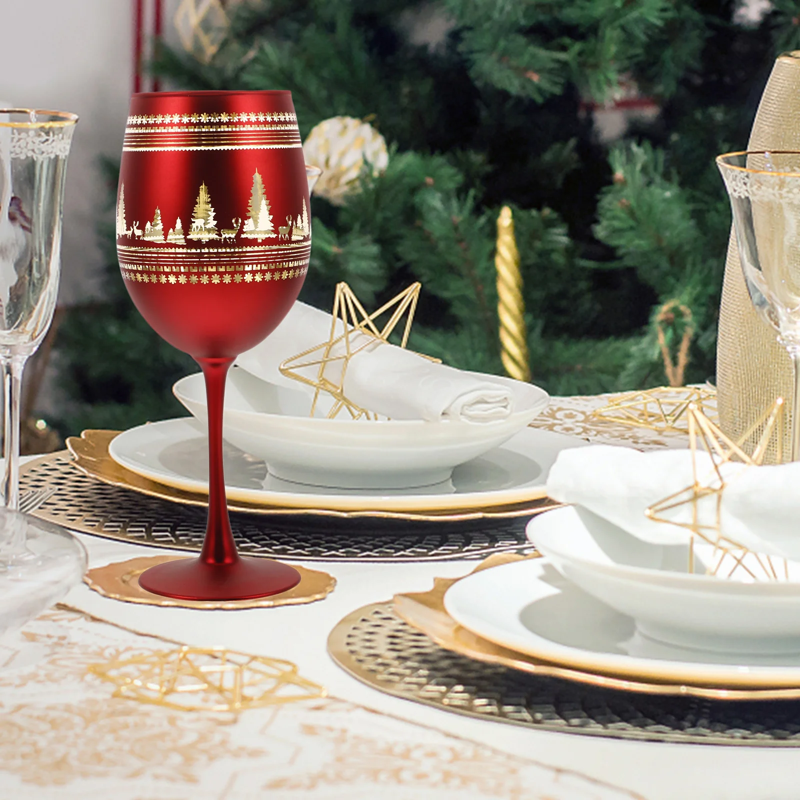 

Set of 4 Christmas Stemmed Wine Glasses Elegant Goblets for Red White Wine Holiday Themed Glassware Cocktail Brandy Drinking