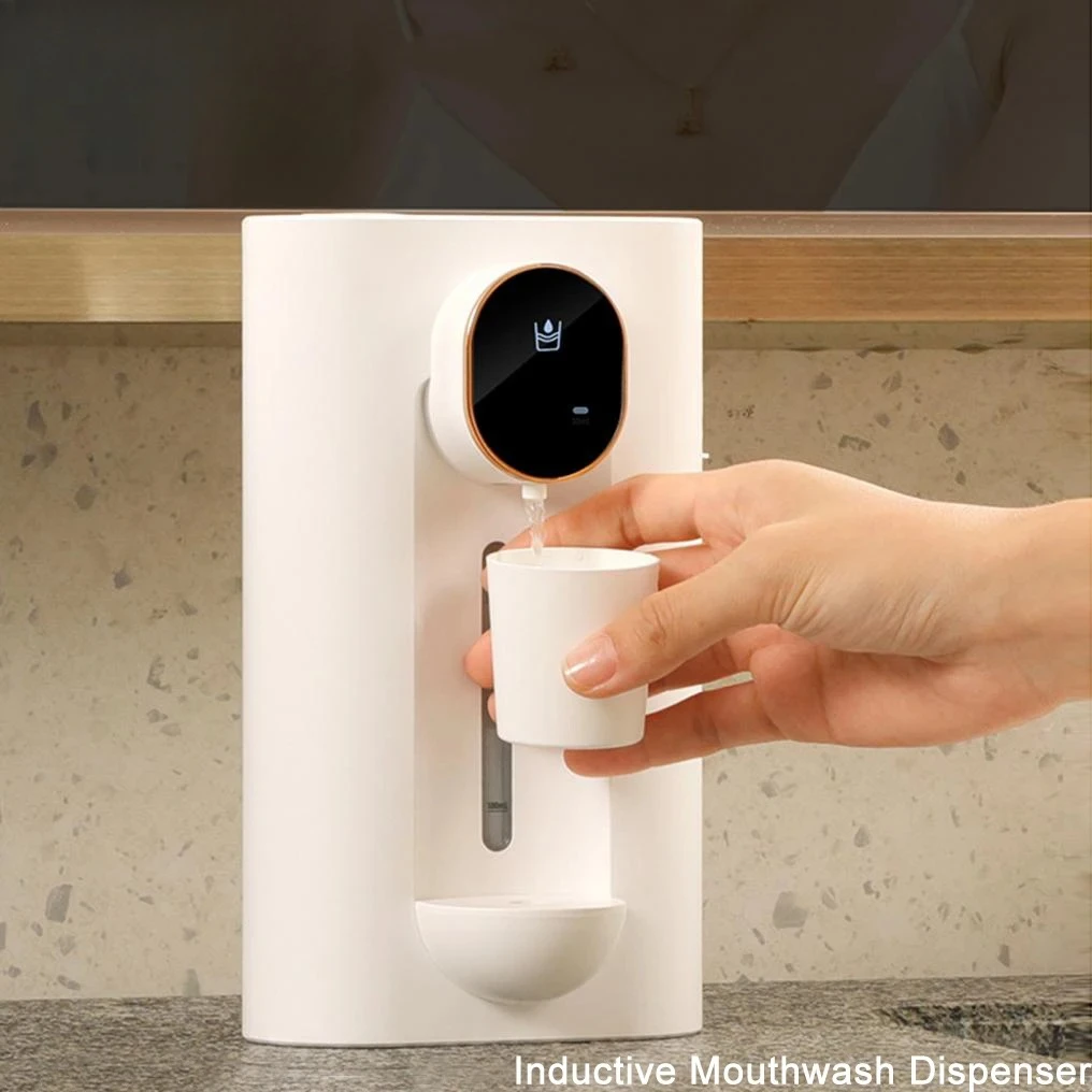 Induction Mouthwash Dispenser with 2 Cup Wireless Magnetic Base LED Screen Display Wall Mounted Automatic Mouth Wall Mounted