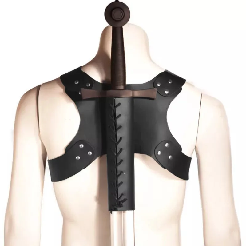 

Medieval Knight Warrior Back Scabbard Shoulder Belt Sword Holster Sheath Steampunk PU Leather Weapons Holder Larp Costume Props
