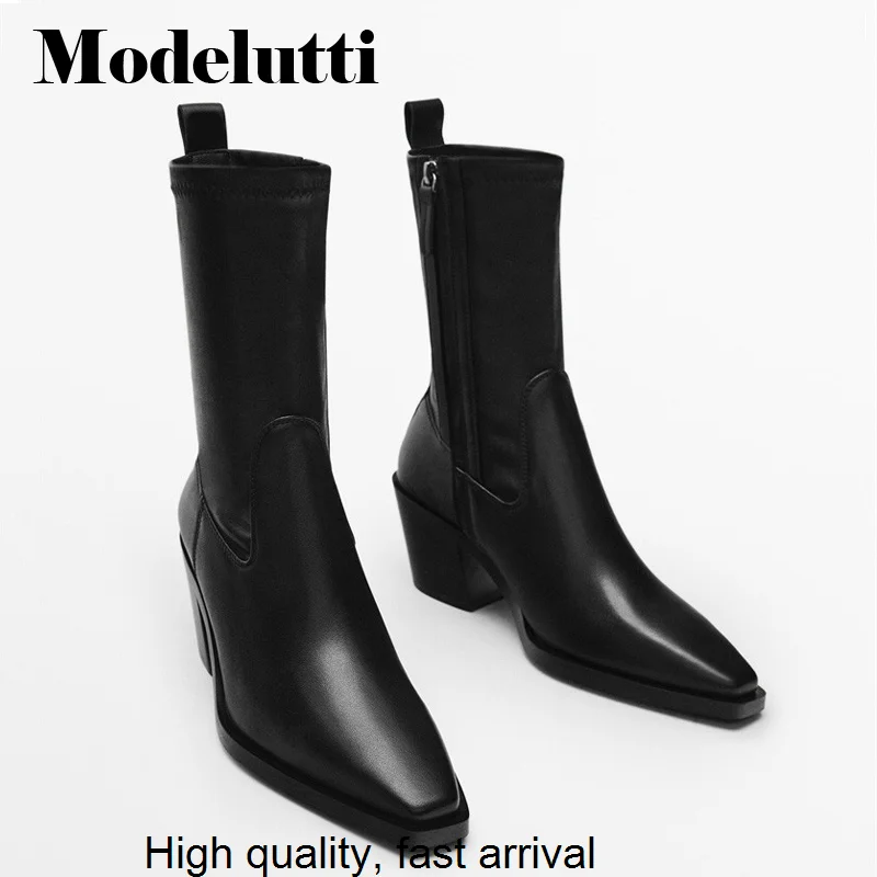

New Autumn 2023 Winter Fashion Women Genuine Leather Pointed Head Zippers Short Boots Solid Simple Shoes Female Chic