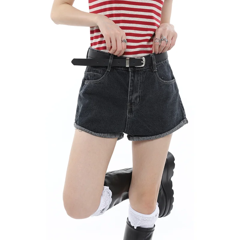 

Women's Straight Shorts Jeans Black Hot Pants High Waist Europe America Street Summer Vintage Chic Design Denim Minipants Shorts