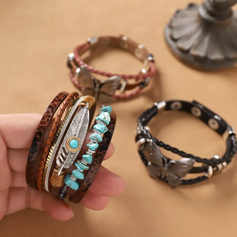 

retro bracelet Handmade Leather Bracelets Men Anchor Aircraft Beads Bracelets & Bangle Wholesale