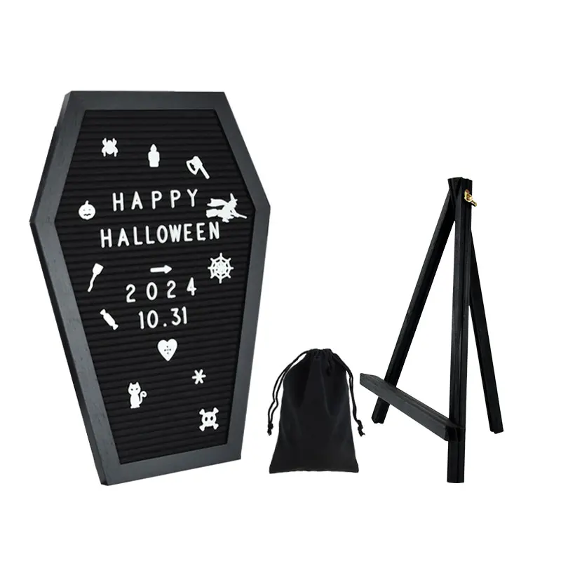 Large Black Coffin Message Board With Letter Number Wood Tripod Felt Letter Board Wood Chalkboard Signs Halloween Party Decorati