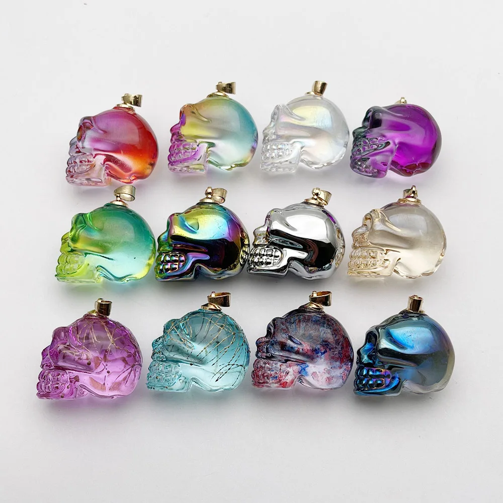 Fashion new Good quality Glass skulll mixed Charm necklace pendant jewelry making good Accessories 12pc DIY man wonderment gift