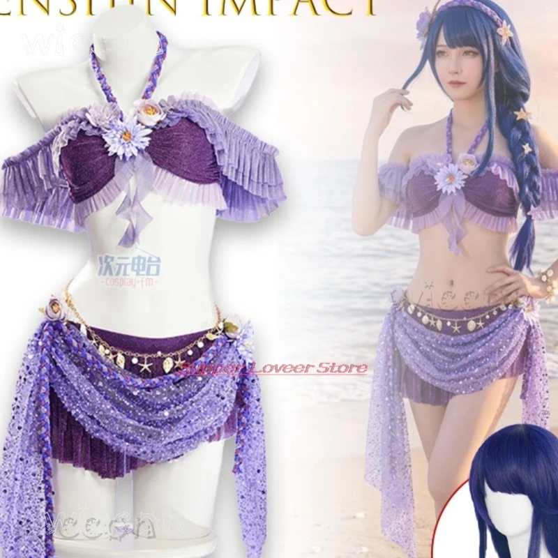 

disfraz mujer Genshin Impact Raiden Shogun Purple Exotic Swimsuit Anime Cosplay Hot Spring Two Piece
