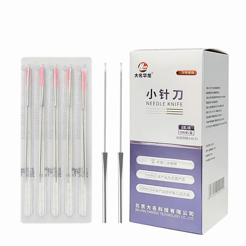 100 Aluminium Handle Sterile Acupuncture Small Needle Knife Blade Ultrafine Needle Acupotomology Acupotome Xiao zhen dao