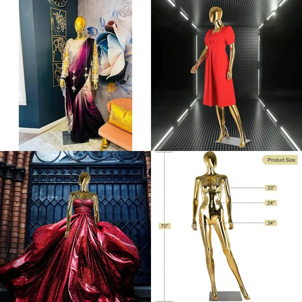 

Full Body Female Mannequin - Golden, 70cm Adjustable Stand, Realistic Display Set, Plastic Detachable, Metal Base Mannequins