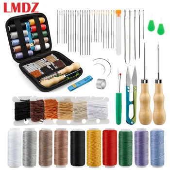 Lmdz 59 peças kit de costura de couro linha encerada agulhas de costura de olhos grandes para mochila de assento de carro tapete botas sapatos sofá de lona
