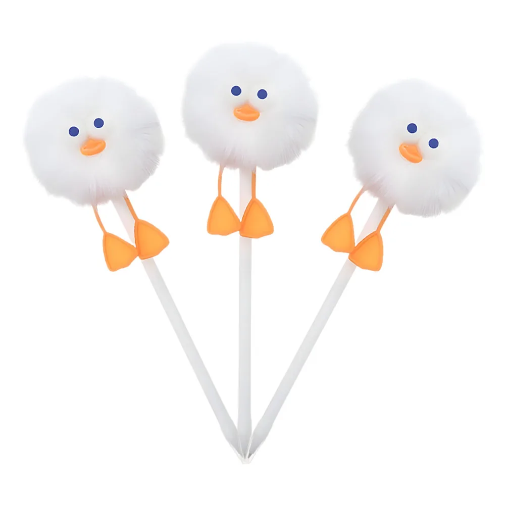 

3 Pcs Duck Hair Ball Pen Cute Ballpoint Pens Girls Fun Student for Women