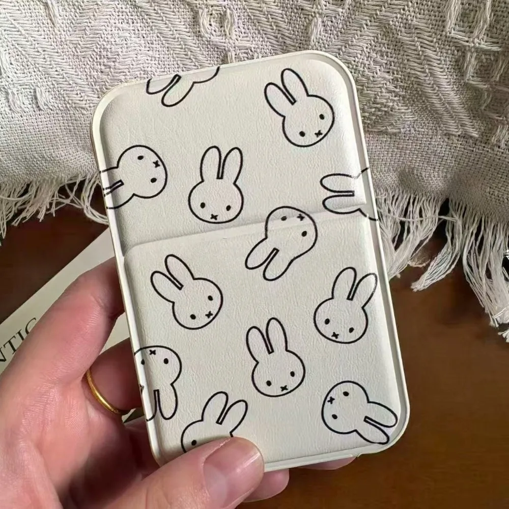 Miffy Bunny Pattern Compact Mirror PU Leather Folding Double‑Sided Makeup Mirror Portable Pocket Cosmetic Mirror Girls Travel