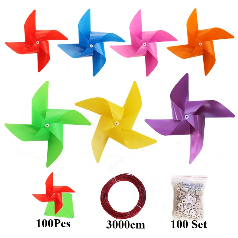 100pcs Fitting Waterproof Resistance Damage Plastic Windmills Toys Fashion Home Party Holiday DIY Decorations Crafts