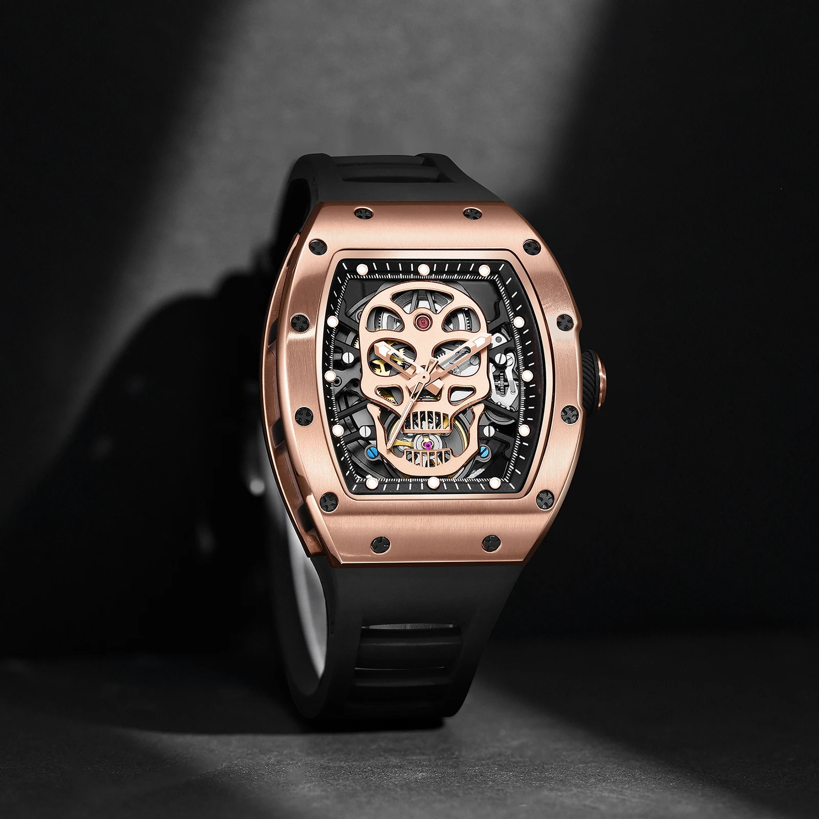 DANIEL GORMAN Automatic Wristwatch Men Fashion Black Silicone Strap Wateproof Luminous Sport Mechanical Watch