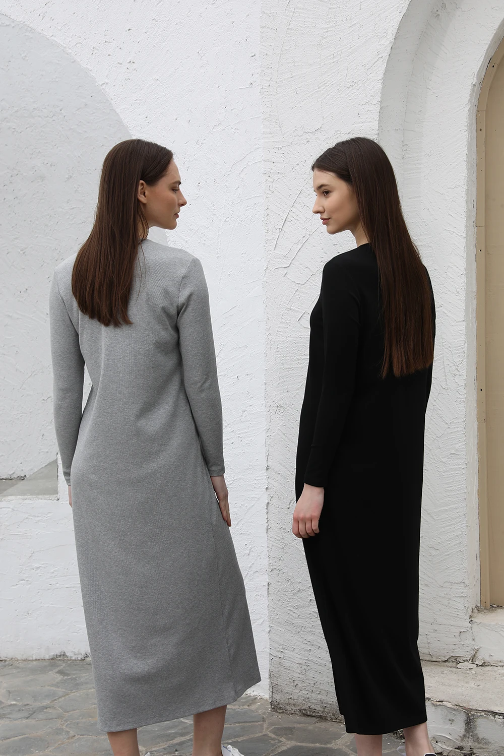 AP SS26 Women Rib Maxi Dress Comfortable Long Sleeve Lady Clothing Elegant