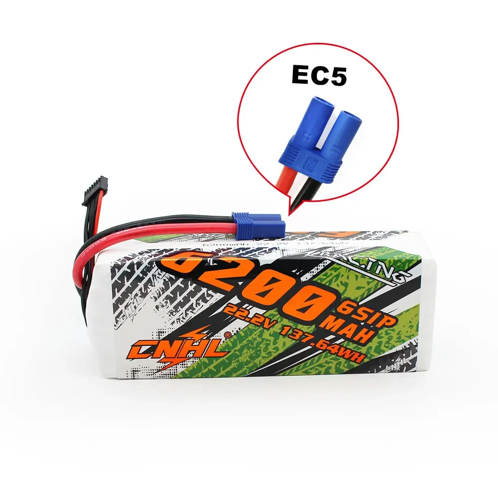 

CNHL Racing Series 6200mAh 22.2V 6S 90C Lipo Battery with EC5 Plug for RC Car Buggy Helicopter Robots RC Model Parts