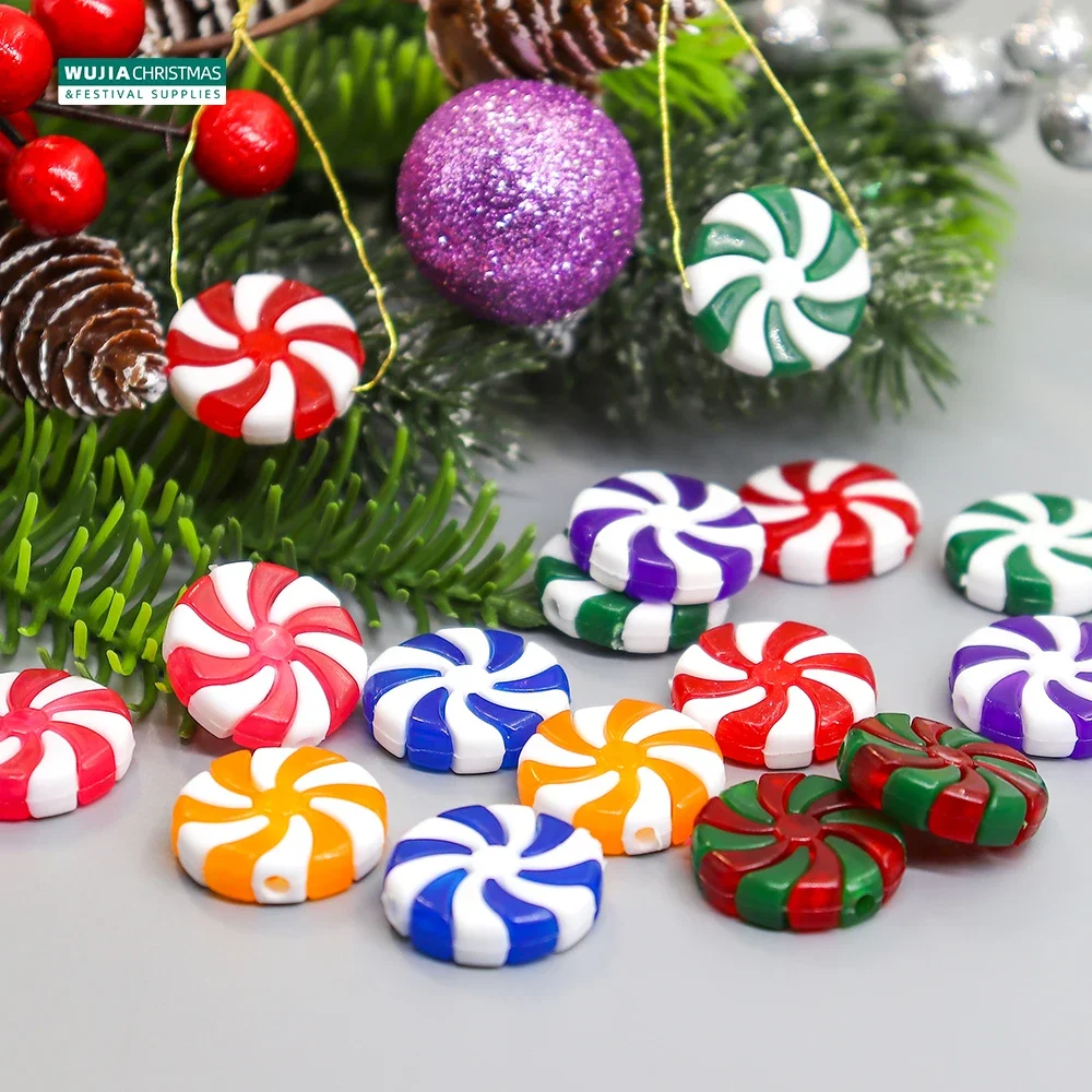 50pcs New Year Acrylic Candy DIY Xmas Tree Hanging Christmas Simulation Candies Peppermint Ornaments Sweets Drop Pendants Gifts