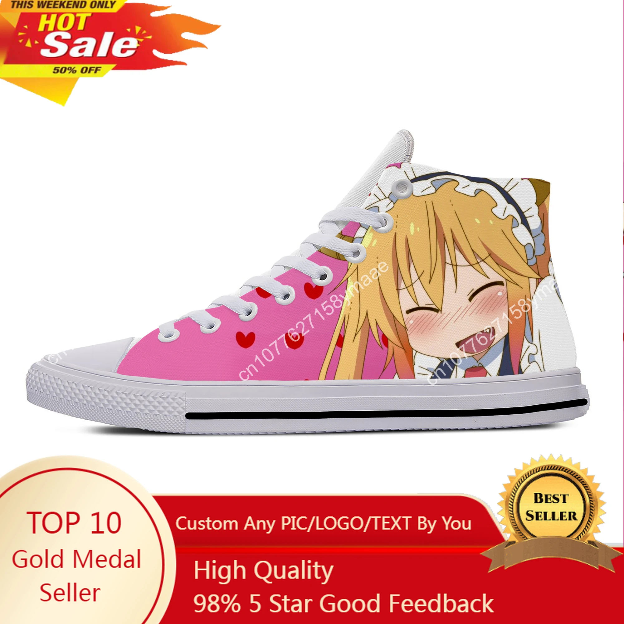 

Japanese Anime Miss Kobayashi Dragon Maid Tohru Casual Cloth Shoes High Top Lightweight Breathable 3D Print Men Women Sneakers