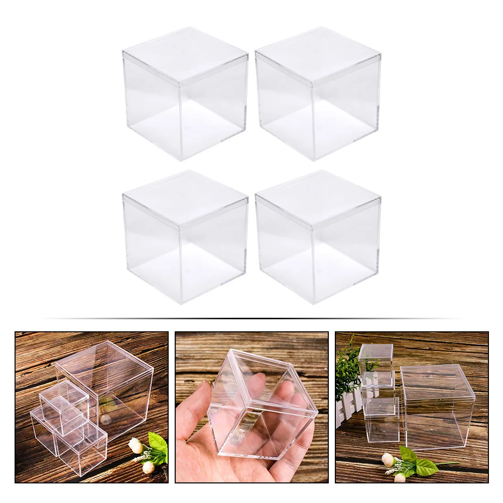 

4PCS Square Packing Boxes Clear Plastic Box Party Favors for Gift Candy Cake Plastic Gift Box Plastic Candy Bag