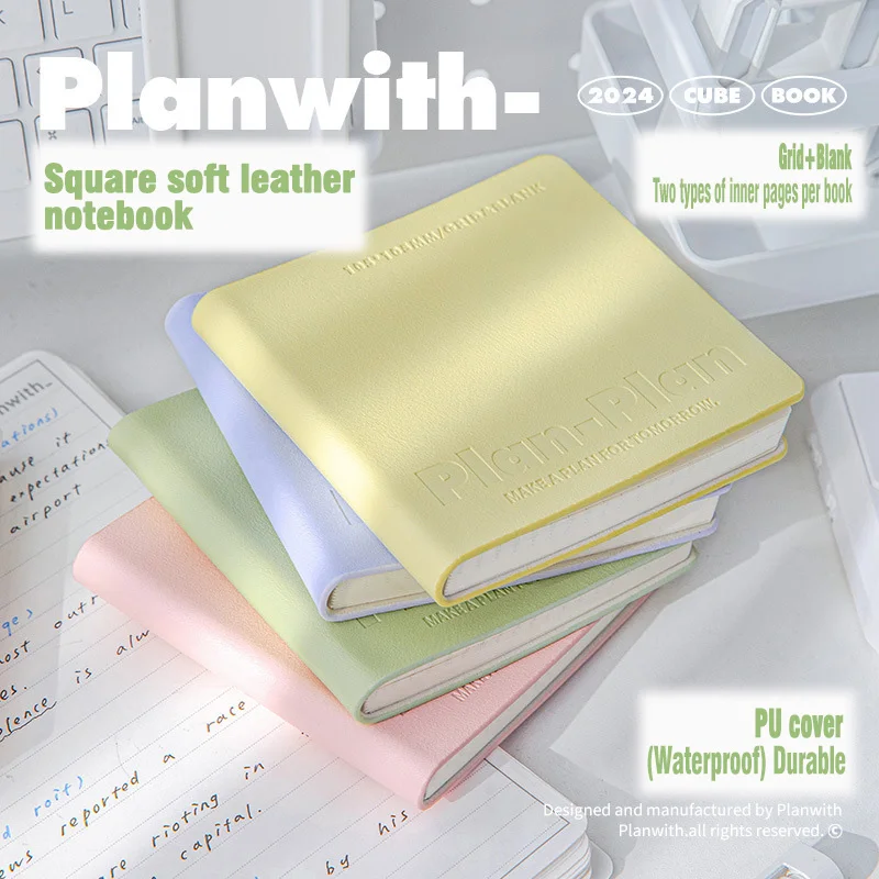 

Planwith Candy Color Cube PU Leather Square/Blank Page Notebook Plan Travelling Notepad Pocket Book For School Office Stationery