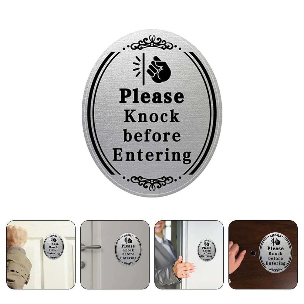 Please Knock First Sticker Plate Door Sign Brushed Silver Room Signs Sliding before Entering Office Knockers Front