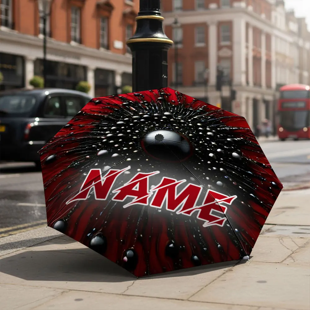 Custom Name umbrella, Dark Red Umbrella with Abstract Pattern Fashion Folding Umbrella for Sunny and Rainy Days,Christmas Gift