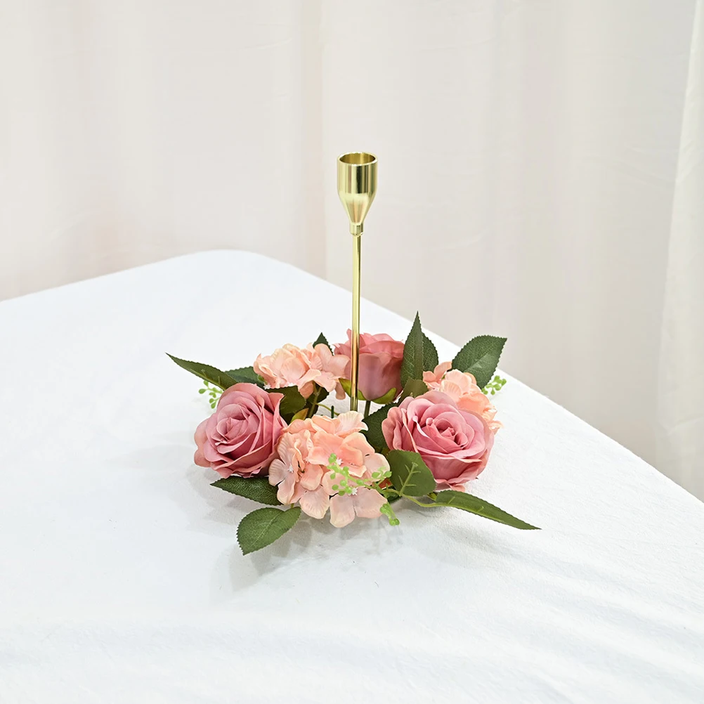 

3pcs Wedding Rings Wreaths Candlestick Flower Wreath Decorative Ornament Home Party Accessory