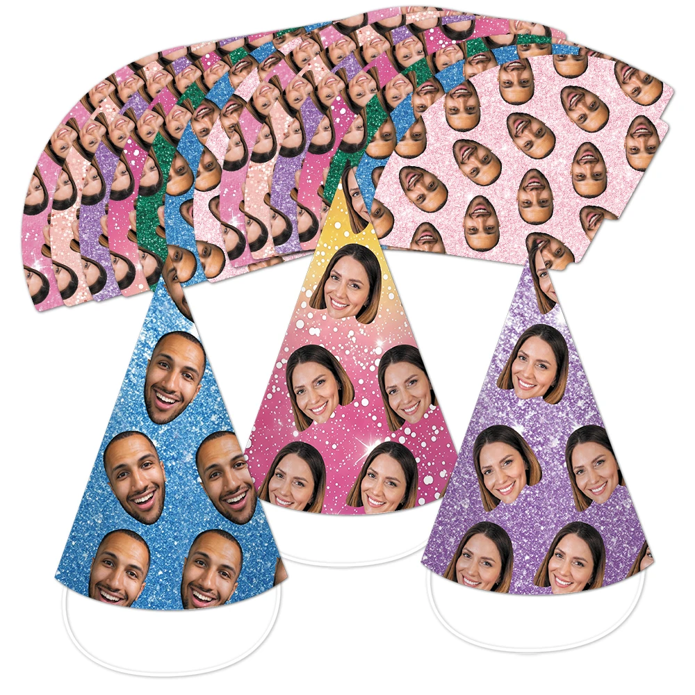 6pcs Personalized Custom Photo Avatar party hats Unique Gift for Birthdays, Graduations, Holidays, Family, Friends, Pets - Party