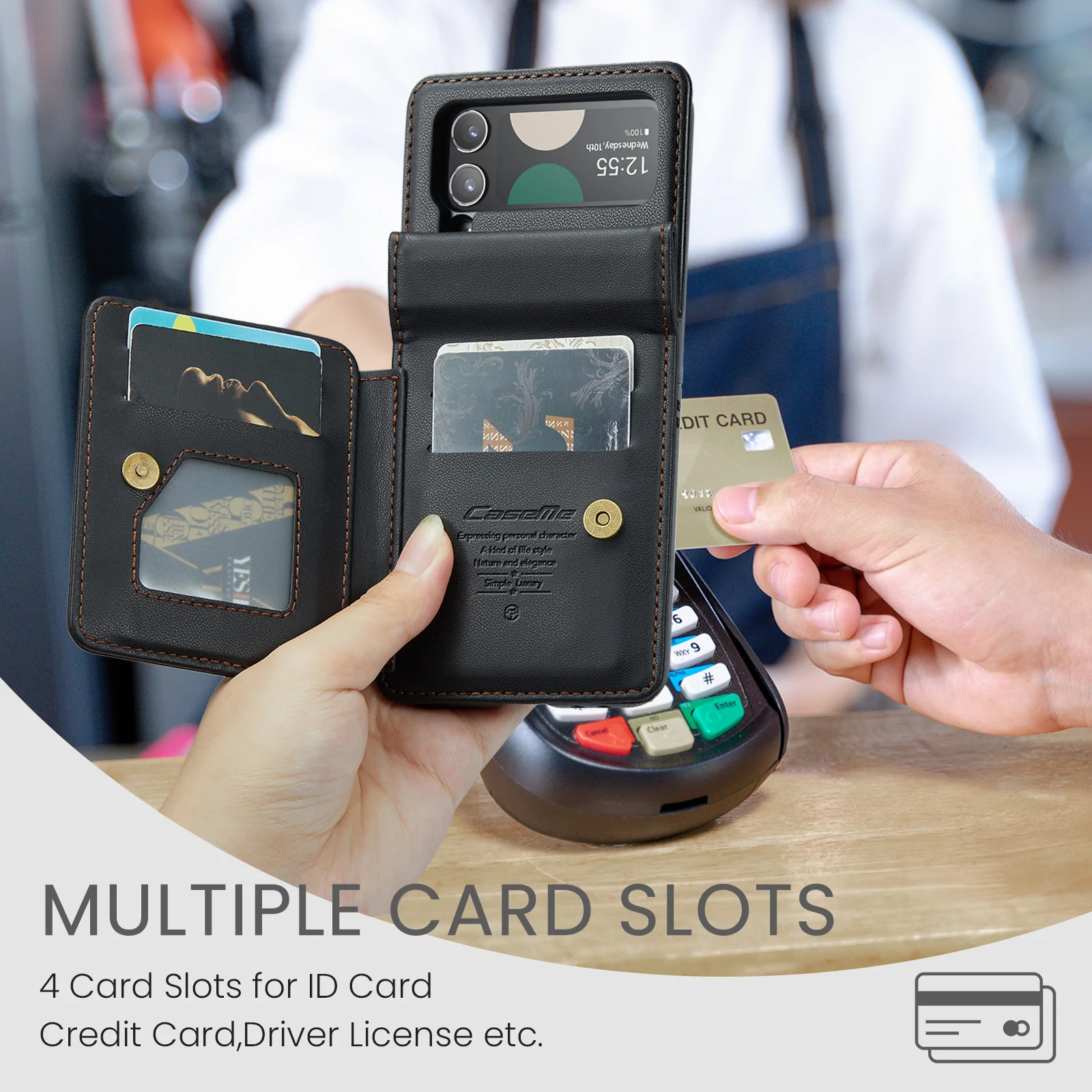 For Samsung Galaxy Z Flip 4 Wallet Phone Case with Card Pocket Kickstand Flip PU Leather Covers