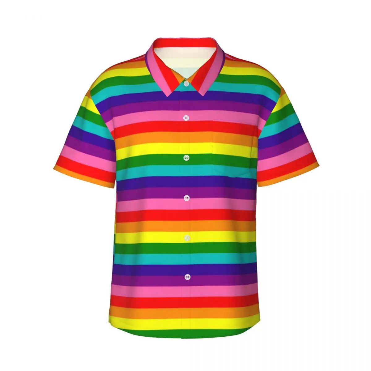 Rainbow Pride Flag Beach Shirt Men LGBT Colorful Stripes Casual Shirts Hawaiian Short Sleeve Graphic Novelty Oversize Blouses