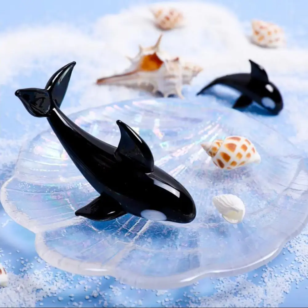 Whale Model Handmade Desktop Decor Glass Killer Whale Model Cute Whale Ornaments Glass Figurines Aquarium Collection Home Decor