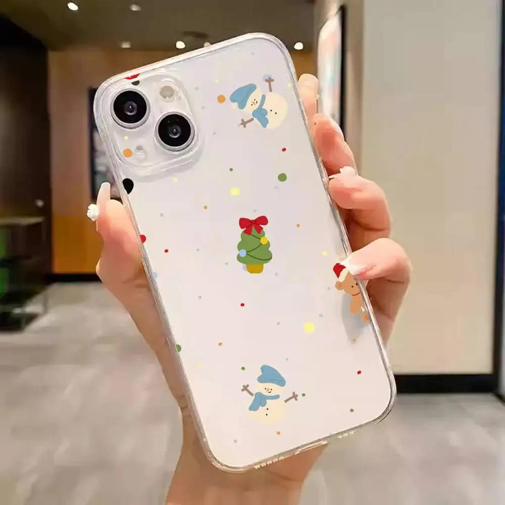 1pc Luxury Cartoon Christmas Phone Case Transparent For IPhone 17 16 15 14 13 12 11 PRO MAX PLUS Mini Soft Skin-friendly Cover