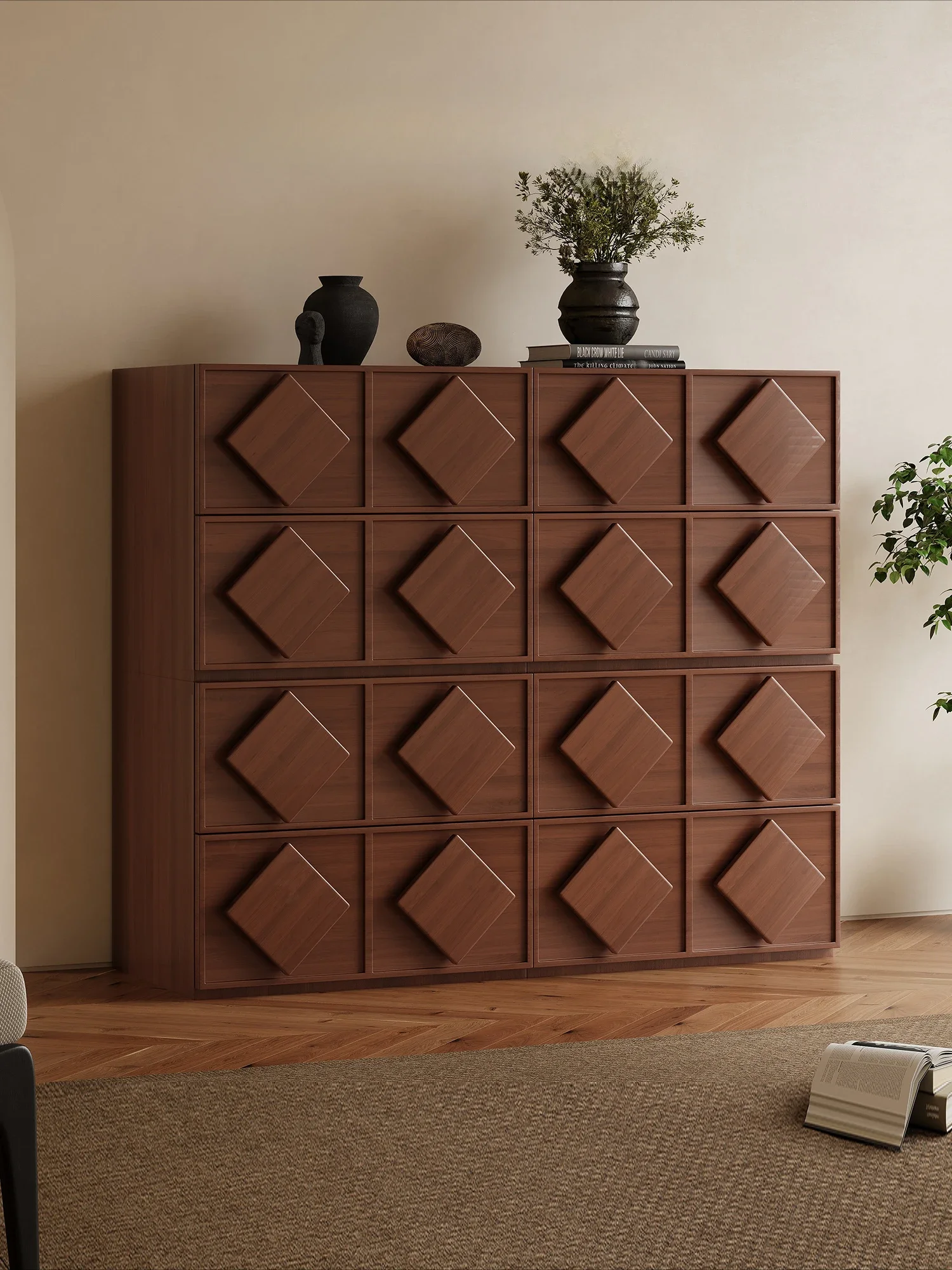 Nordic medieval solid wood card door cabinet module multi-functional combination cabinet living room sofa image 3