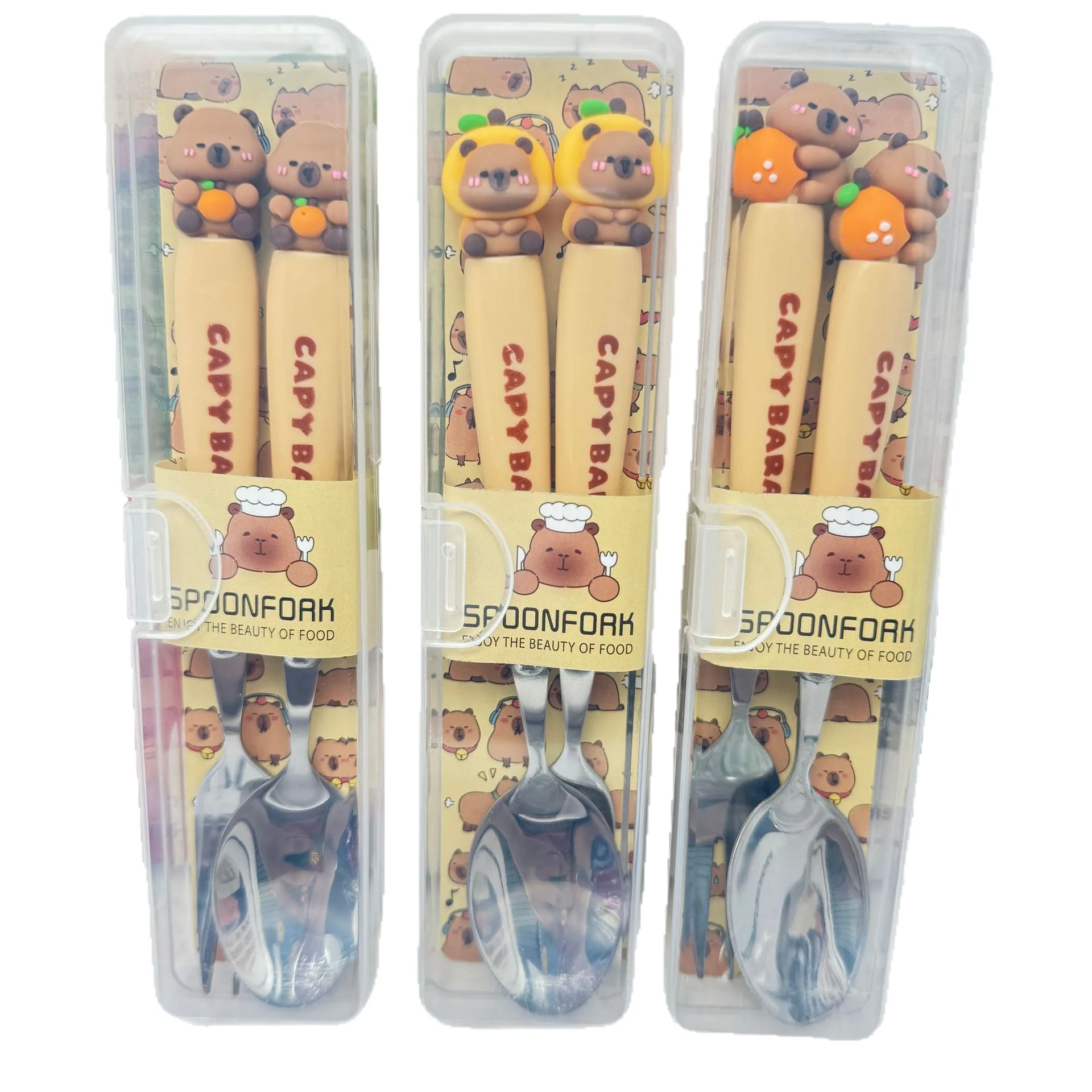 Fashion Capybara Stainless Steel Cutlery Set Cartoon Travel Portable Fork Spoon Dinnerware Sets Children Tableware Set School