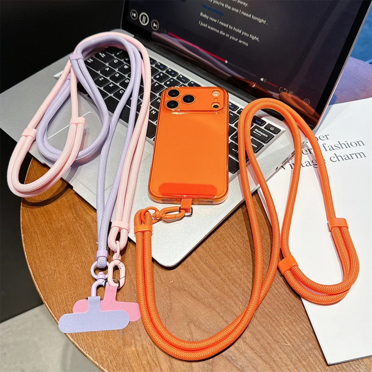 Colorful Adjustable Long Lanyard for Mobile Phone Candy Solid Color Crossbody Necklace Anti-Lost Strap for Phone Universal