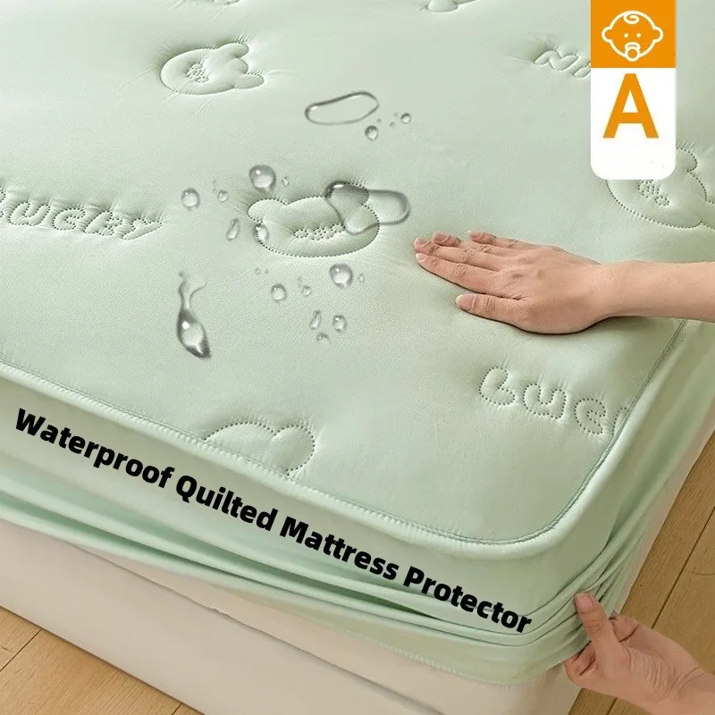 

Embroidery Waterproof Quilted Mattress Protector Breathable Mattress Cover Anti-mite Anti-bacterial Fitted Sheet No Pillowcase