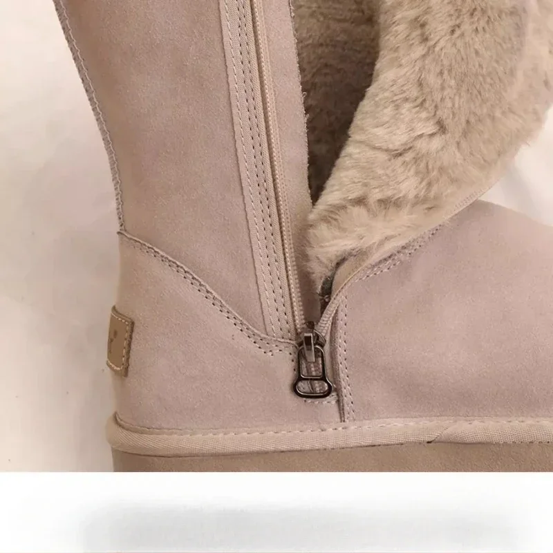 Women Platform Shoes Side Zipper Women's Snow Boots Winter Round Toe Plush Fleece for Warmth Solid High Tube Flat Snow Boots