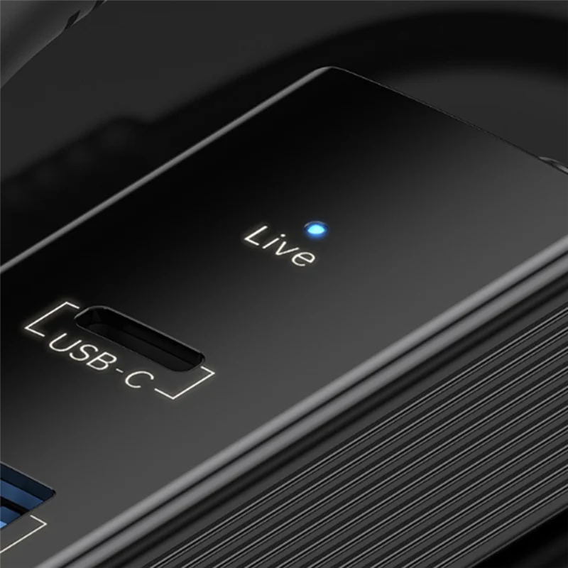 ABJF-Converter 3In1 Withled Light USB-A ملحقات المكتب للهاتف المحمول والكمبيوتر اللوحي والكمبيوتر المحمول باللون الأسود