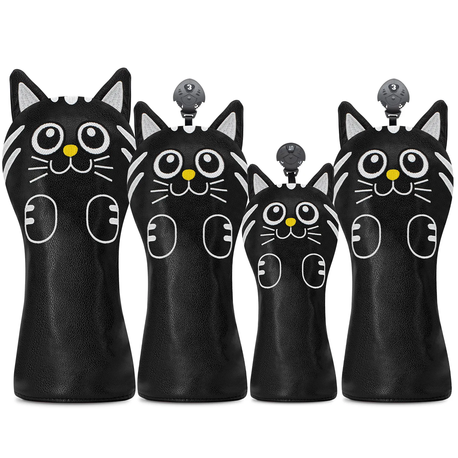 Golf Headcover Cute Cute Cat Golf Club Head Cover for Driver Fairway Hybrid Putter PU Leather Protector Wood Covers