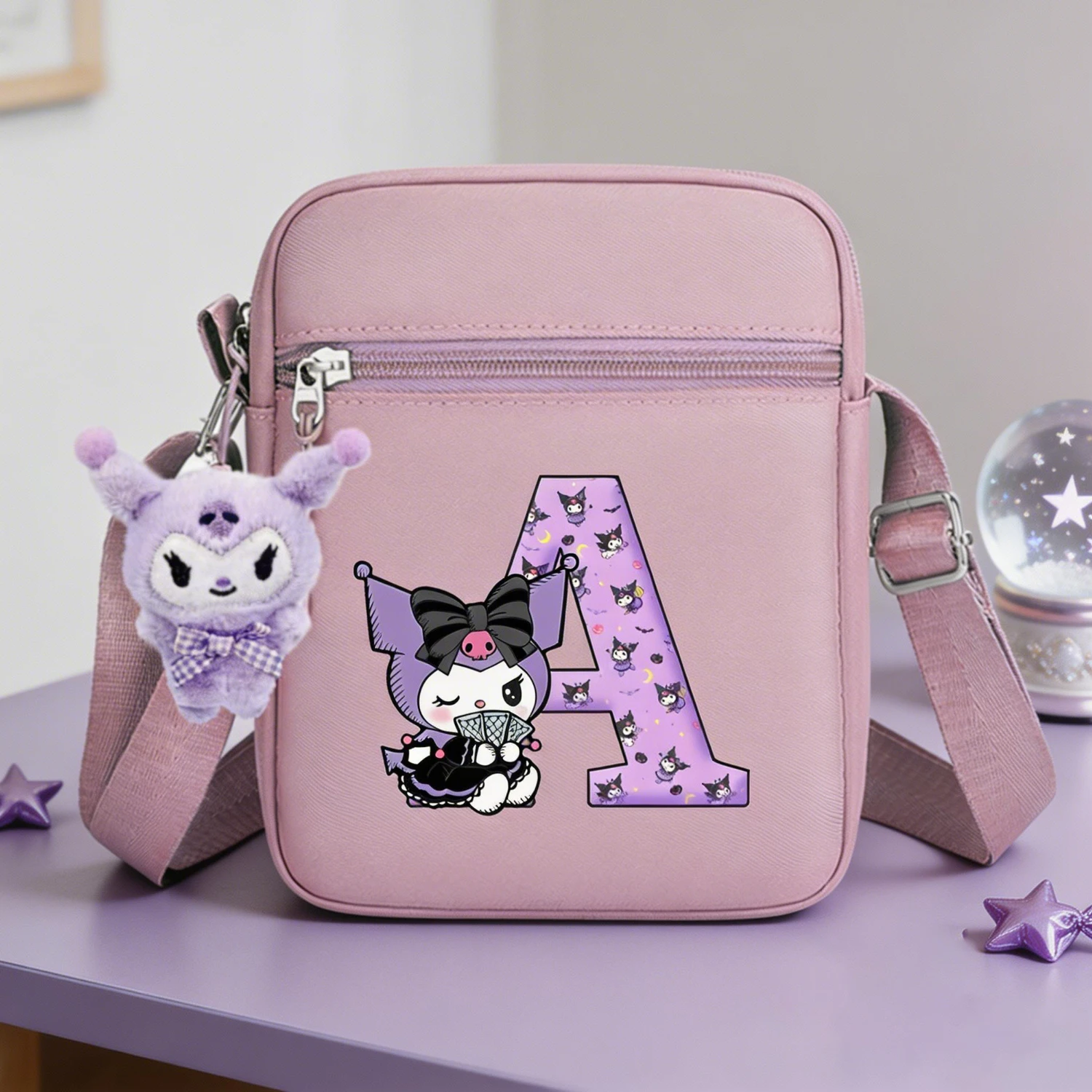 

Сумки через плечо Kuromi, подвесные украшения, мультяшные сумки-кроссбоди, женские и девичьи сумки с двойным отделением, сумка для хранения, милая спортивная сумка с надписью, подарок