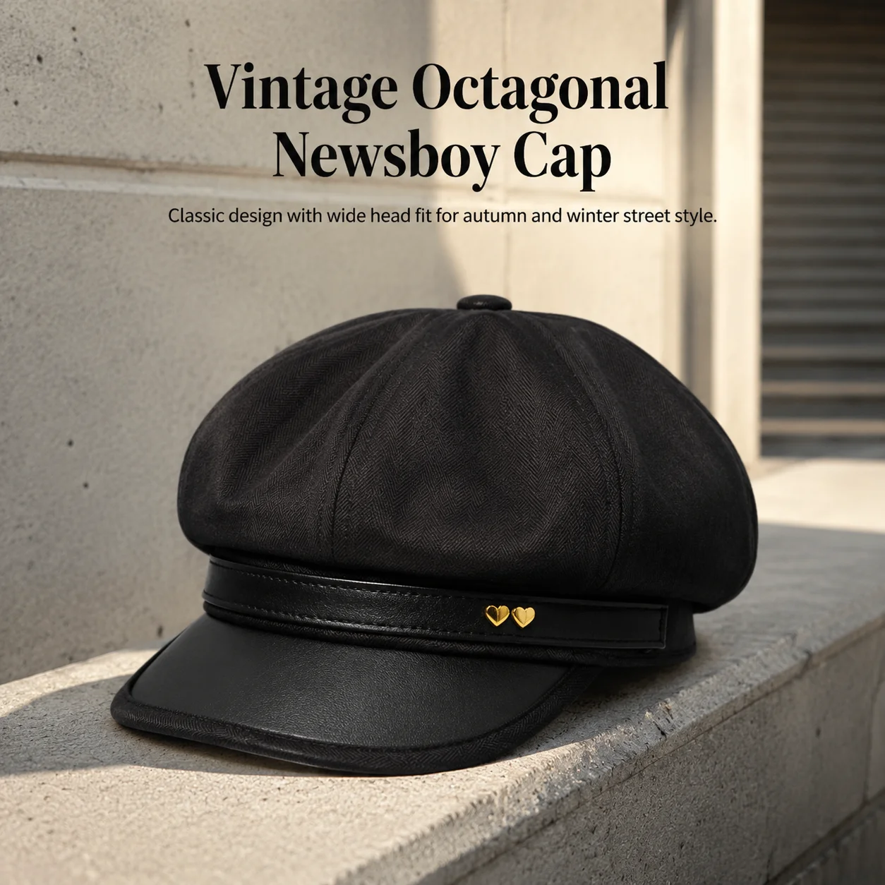 Baker Boy Hat Face Slimming Newsboy Cap for Commute Casual Wear Vintage Polyester Octagonal Cabbie Hat Autumn Winter