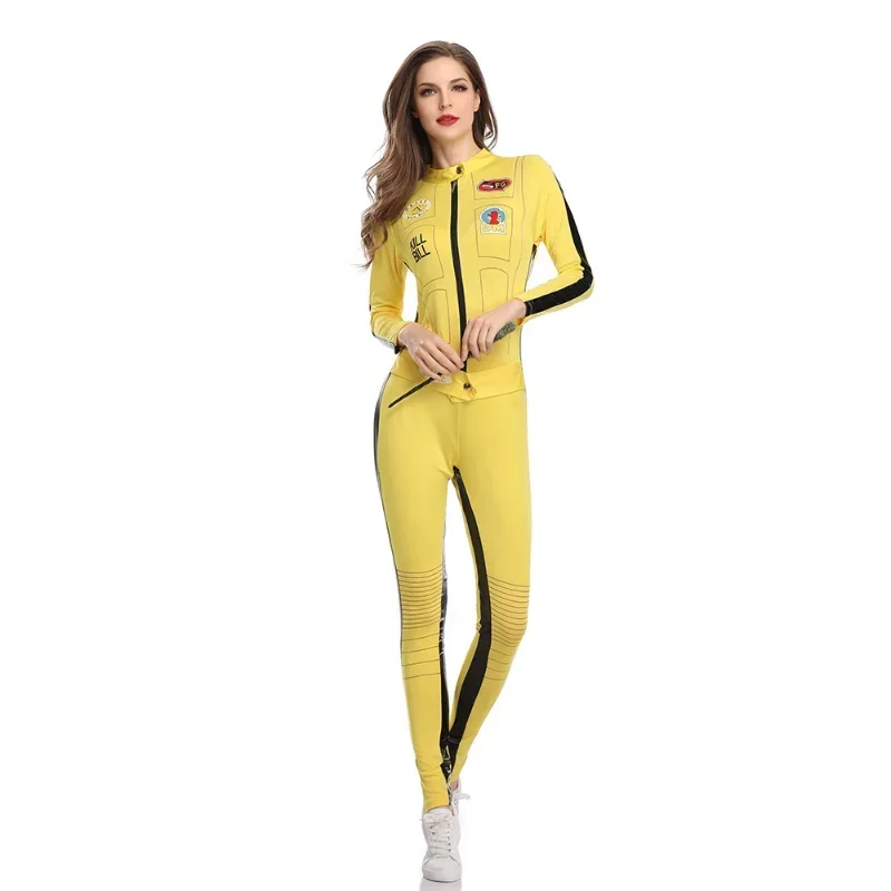 Movie Kill Bill The Bride Beatrix Kiddo Costume Women Kung Fu Jumpsuit Halloween Fearful Killer the Bride Cosplay Costume