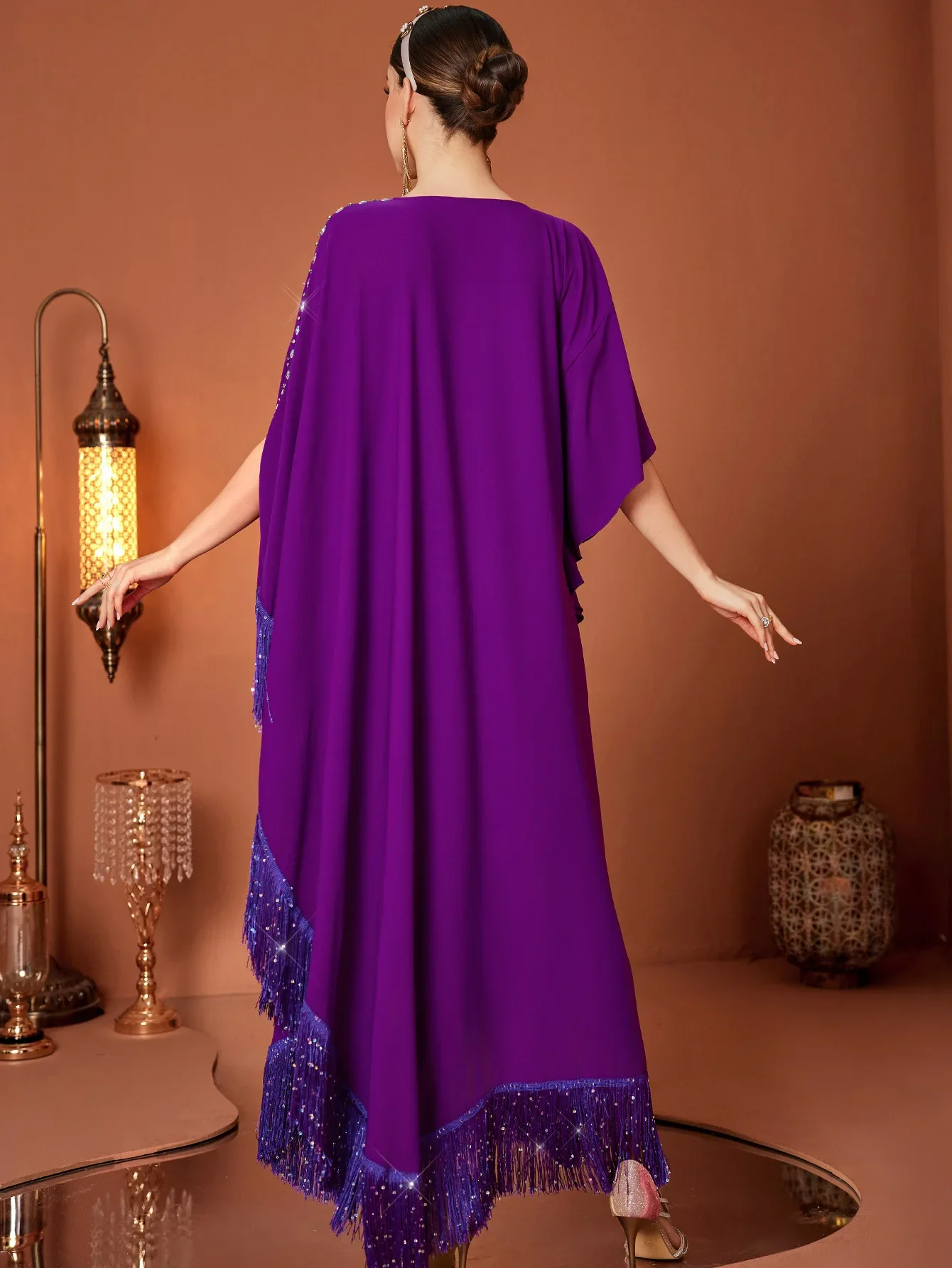 Eid Muslim Dress Women Abaya Bat Sleeve Tassel Long Dresses Vestidos Largos Party Caftan Jalabiya Ramadan Dubai Arab Robe 2025
